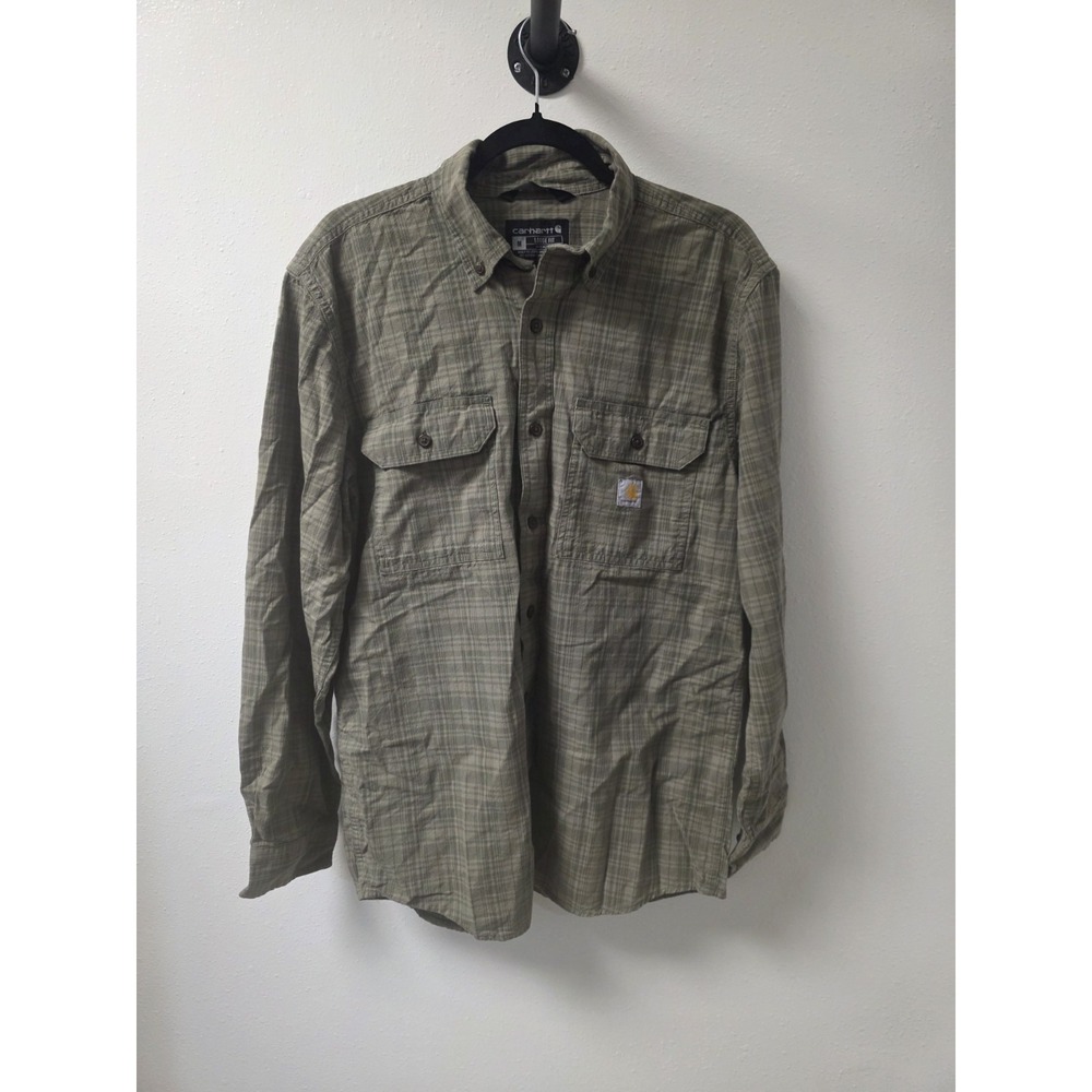 Carhartt Loose‎ Fit Plaid Button Up Shirt Men's Medium Green Cotton Workwear